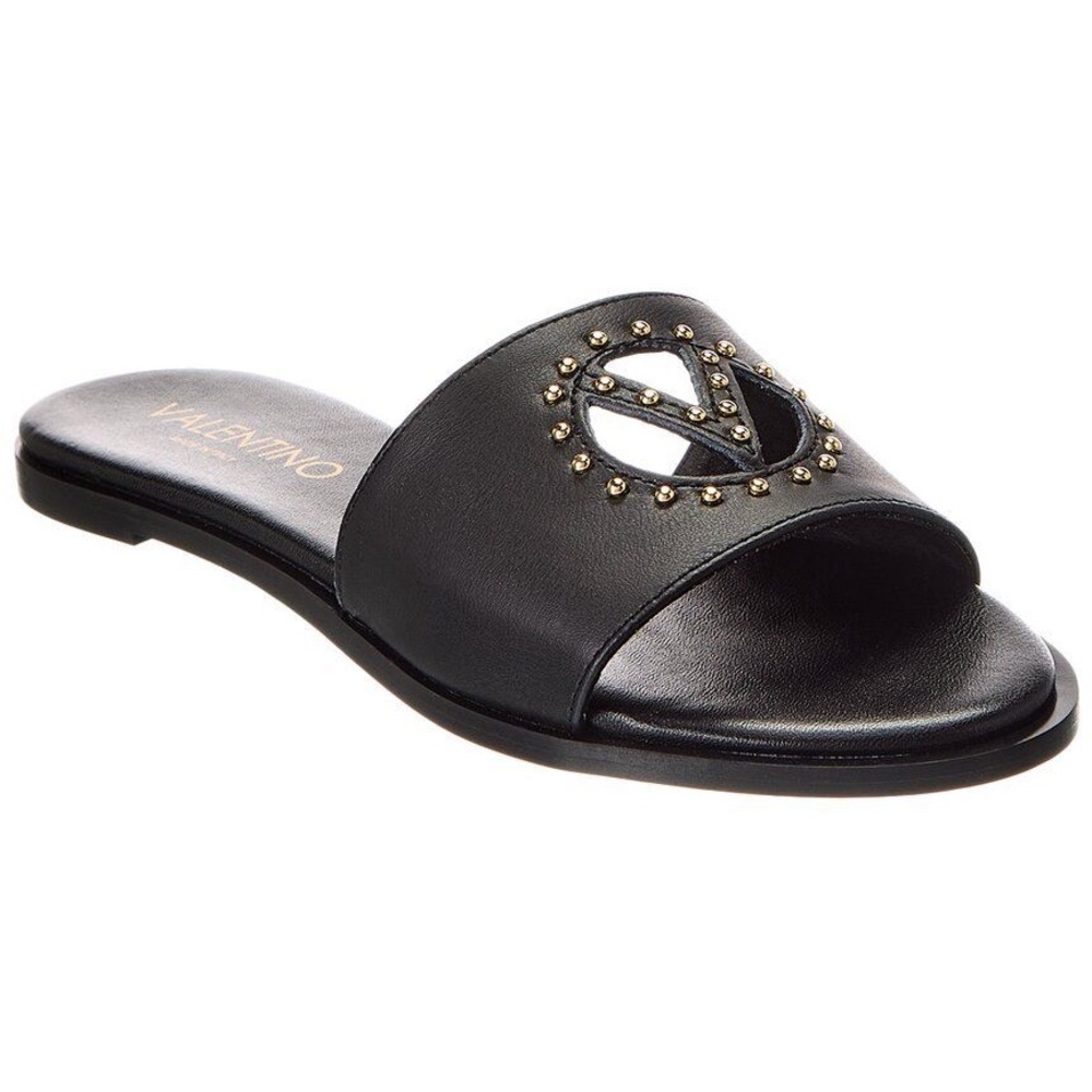 Valentino By Mario Valentino Women's Bucola Studded Leather Flat Sandals Black